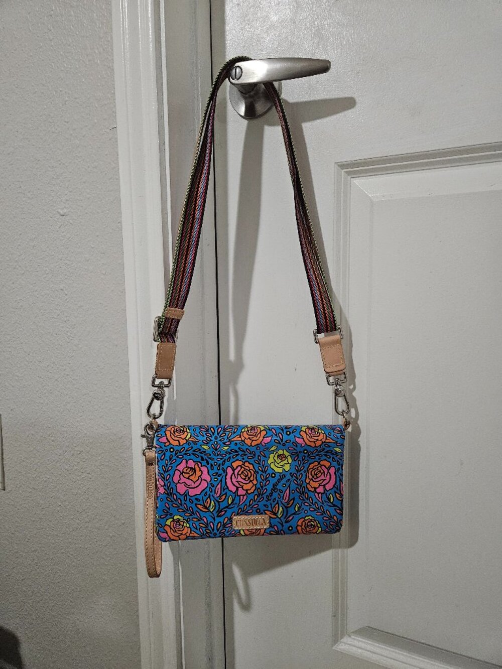 Consuela Mandy Uptown Crossbody Bag Floral Wallet Purse Blue Pink Rose Colorful